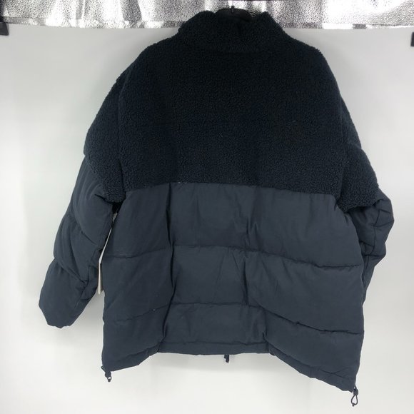 Good American Sherpa Mix Cocoon Puffer Jacket Midnight Blue size 3 / Large - Picture 4 of 8